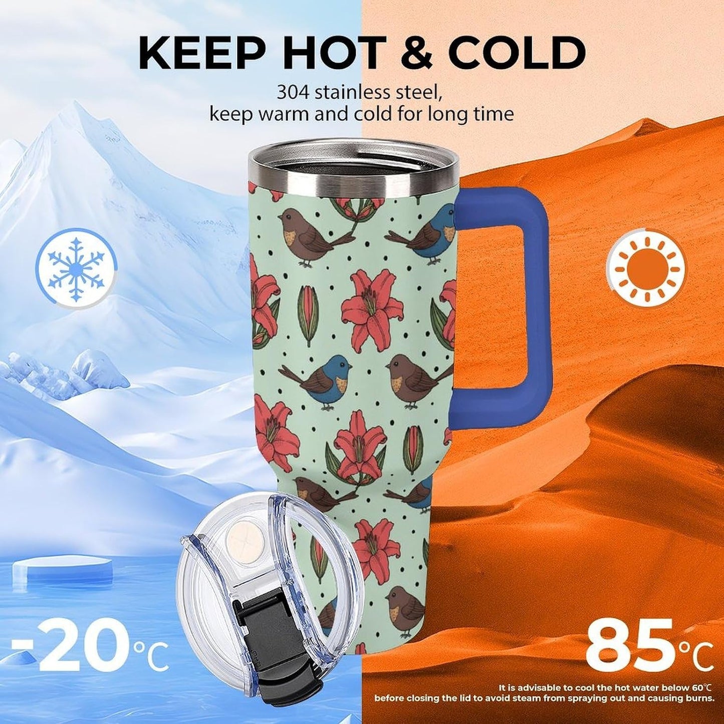 Leakproof Tumbler Vacuum Sealed Car Holder Friendly For Travel Teal And Peach Tropical Palm Leaf Pattern Water Tumbler white-style-23 - Colors C