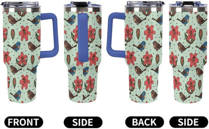 Leakproof Tumbler Vacuum Sealed Car Holder Friendly For Travel Teal And Peach Tropical Palm Leaf Pattern Water Tumbler white-style-23 - Colors C