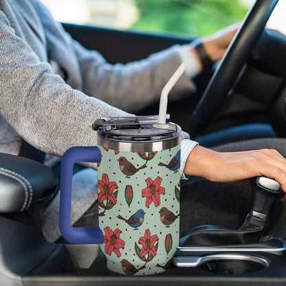 Leakproof Tumbler Vacuum Sealed Car Holder Friendly For Travel Teal And Peach Tropical Palm Leaf Pattern Water Tumbler white-style-23 - Colors C