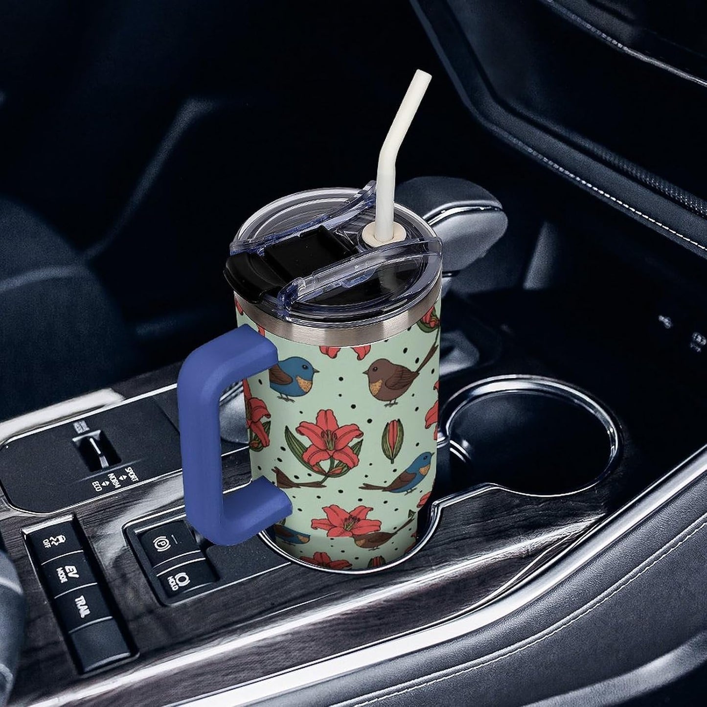 Leakproof Tumbler Vacuum Sealed Car Holder Friendly For Travel Teal And Peach Tropical Palm Leaf Pattern Water Tumbler white-style-23 - Colors C