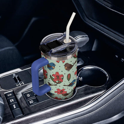 Leakproof Tumbler Vacuum Sealed Car Holder Friendly For Travel Teal And Peach Tropical Palm Leaf Pattern Water Tumbler white-style-23 - Colors C