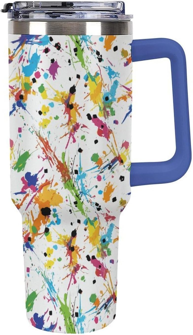 Leakproof Tumbler Vacuum Sealed Car Holder Friendly For Travel Teal And Peach Tropical Palm Leaf Pattern Water Tumbler white-style-23 - Colors C