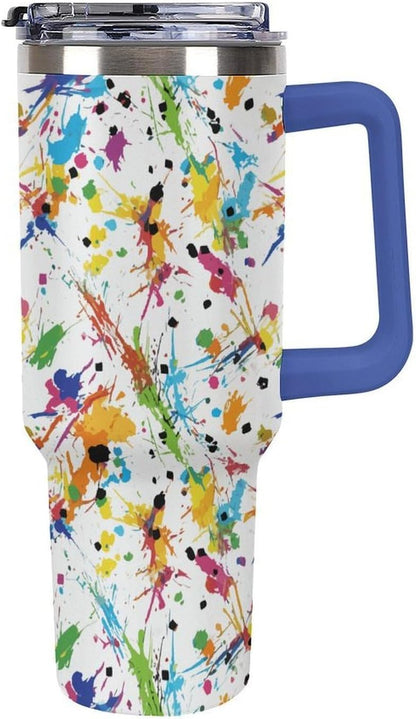 Leakproof Tumbler Vacuum Sealed Car Holder Friendly For Travel Teal And Peach Tropical Palm Leaf Pattern Water Tumbler white-style-23 - Colors C