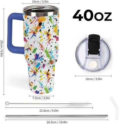 Leakproof Tumbler Vacuum Sealed Car Holder Friendly For Travel Teal And Peach Tropical Palm Leaf Pattern Water Tumbler white-style-23 - Colors C