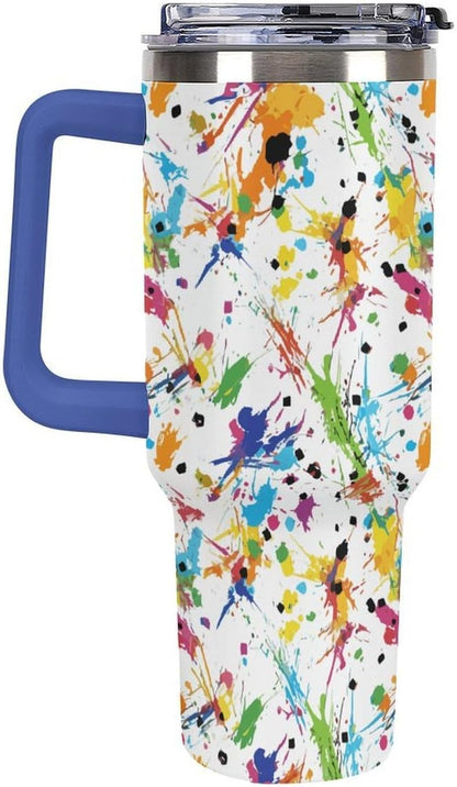 Leakproof Tumbler Vacuum Sealed Car Holder Friendly For Travel Teal And Peach Tropical Palm Leaf Pattern Water Tumbler white-style-23 - Colors C