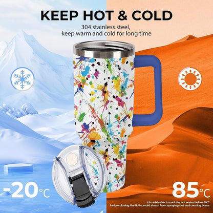 Leakproof Tumbler Vacuum Sealed Car Holder Friendly For Travel Teal And Peach Tropical Palm Leaf Pattern Water Tumbler white-style-23 - Colors C