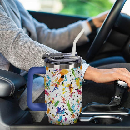 Leakproof Tumbler Vacuum Sealed Car Holder Friendly For Travel Teal And Peach Tropical Palm Leaf Pattern Water Tumbler white-style-23 - Colors C