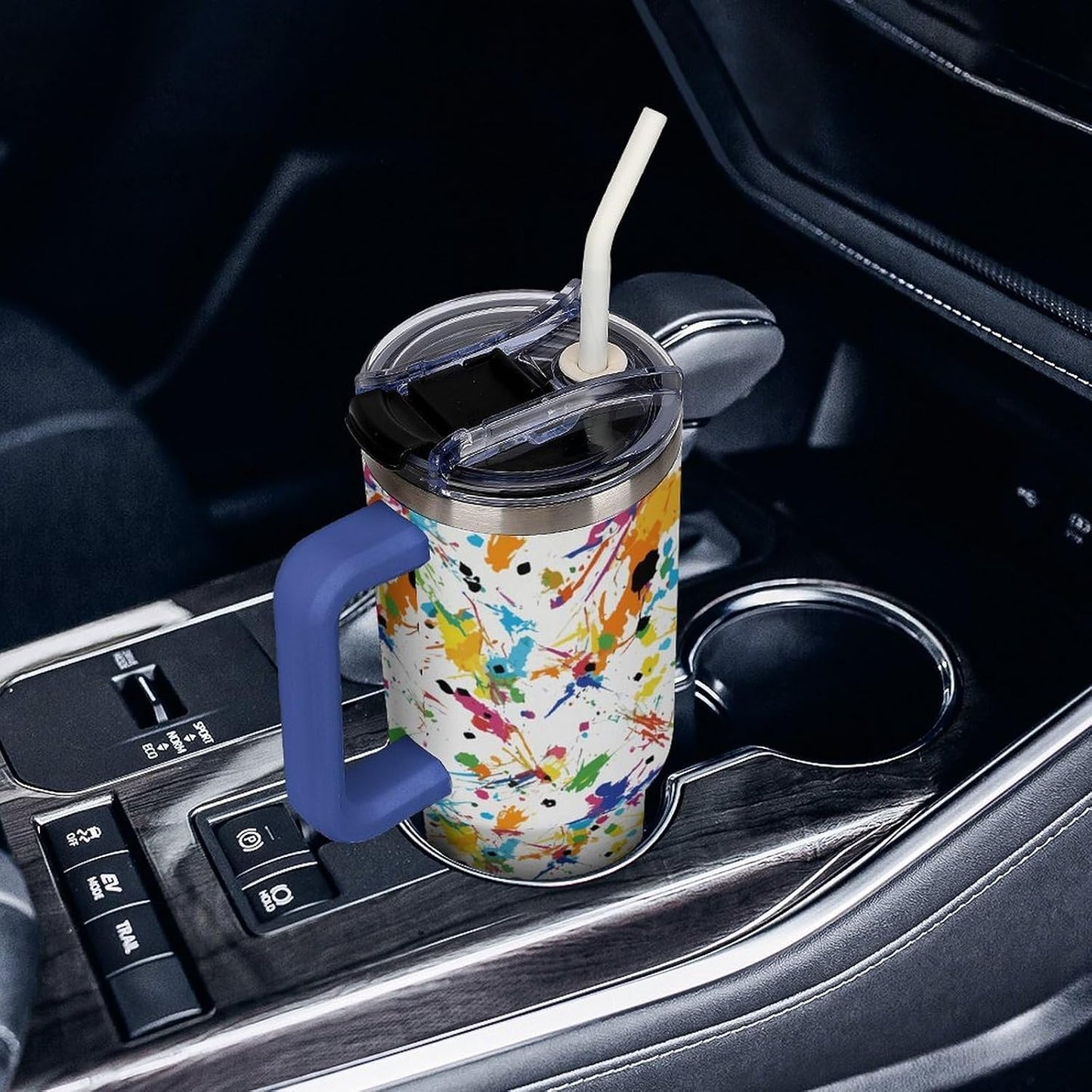 Leakproof Tumbler Vacuum Sealed Car Holder Friendly For Travel Teal And Peach Tropical Palm Leaf Pattern Water Tumbler white-style-23 - Colors C