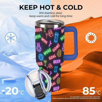 Leakproof Tumbler Vacuum Sealed Car Holder Friendly For Travel Teal And Peach Tropical Palm Leaf Pattern Water Tumbler white-style-23 - Colors C
