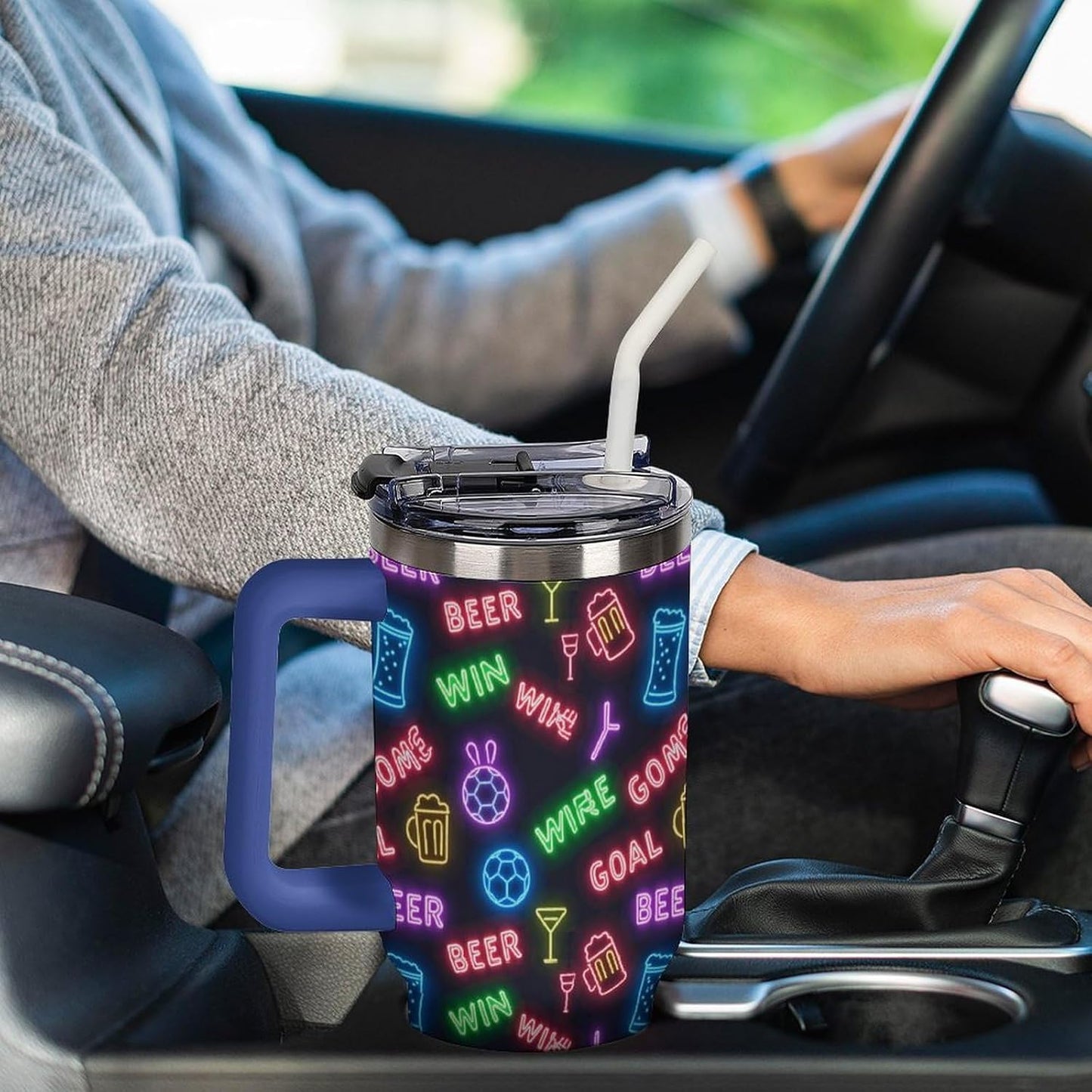 Leakproof Tumbler Vacuum Sealed Car Holder Friendly For Travel Teal And Peach Tropical Palm Leaf Pattern Water Tumbler white-style-23 - Colors C