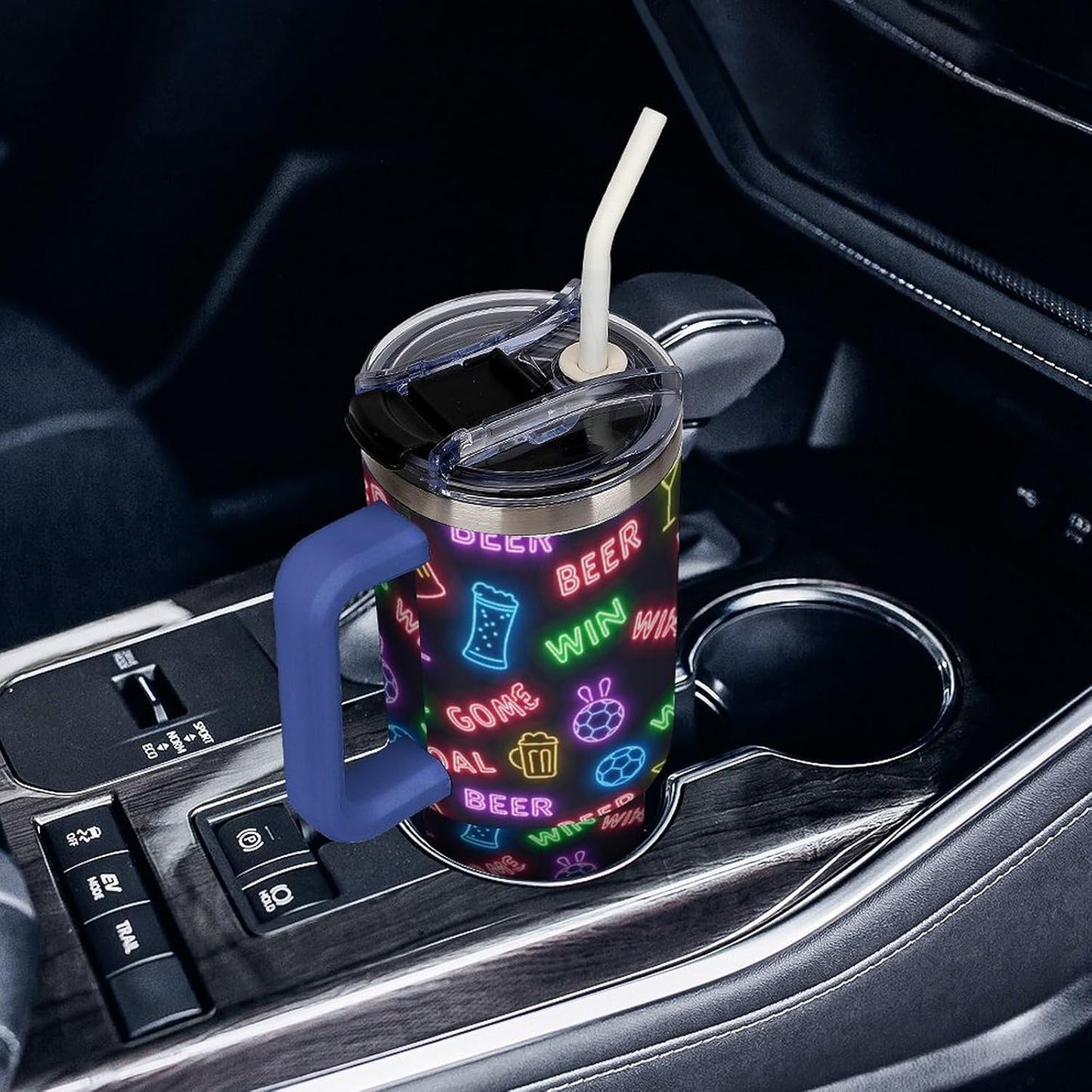 Leakproof Tumbler Vacuum Sealed Car Holder Friendly For Travel Teal And Peach Tropical Palm Leaf Pattern Water Tumbler white-style-23 - Colors C