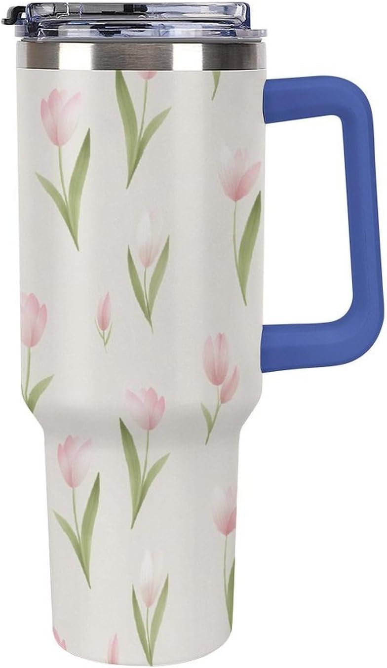 Leakproof Tumbler Vacuum Sealed Car Holder Friendly For Travel Teal And Peach Tropical Palm Leaf Pattern Water Tumbler white-style-23 - Colors C