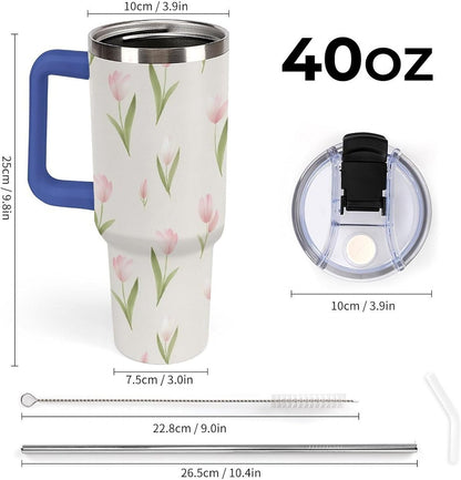 Leakproof Tumbler Vacuum Sealed Car Holder Friendly For Travel Teal And Peach Tropical Palm Leaf Pattern Water Tumbler white-style-23 - Colors C