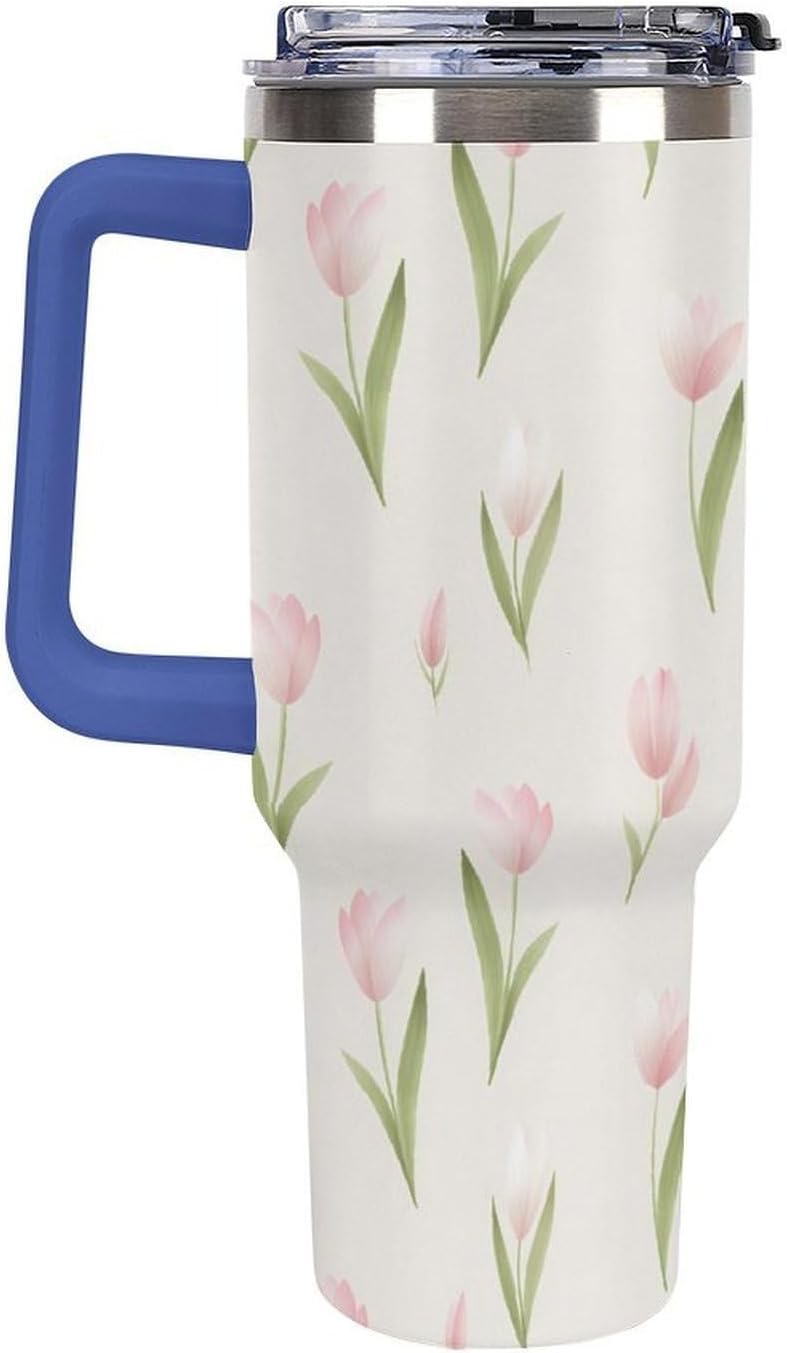 Leakproof Tumbler Vacuum Sealed Car Holder Friendly For Travel Teal And Peach Tropical Palm Leaf Pattern Water Tumbler white-style-23 - Colors C