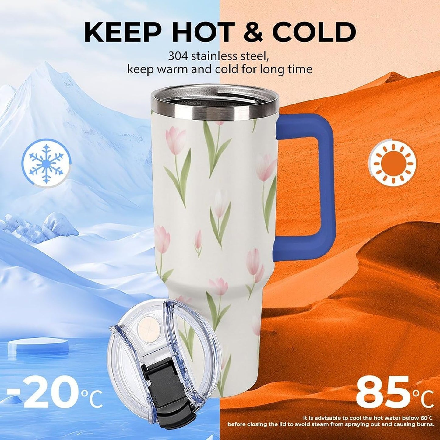 Leakproof Tumbler Vacuum Sealed Car Holder Friendly For Travel Teal And Peach Tropical Palm Leaf Pattern Water Tumbler white-style-23 - Colors C