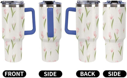 Leakproof Tumbler Vacuum Sealed Car Holder Friendly For Travel Teal And Peach Tropical Palm Leaf Pattern Water Tumbler white-style-23 - Colors C