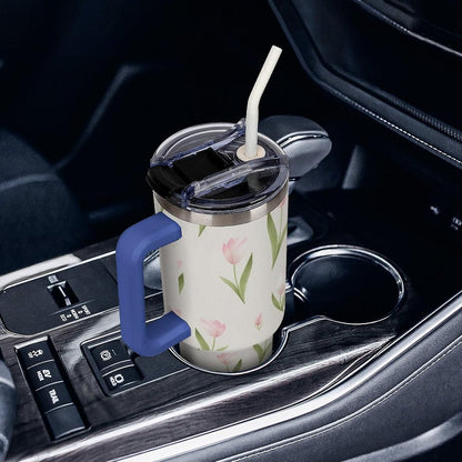 Leakproof Tumbler Vacuum Sealed Car Holder Friendly For Travel Teal And Peach Tropical Palm Leaf Pattern Water Tumbler white-style-23 - Colors C