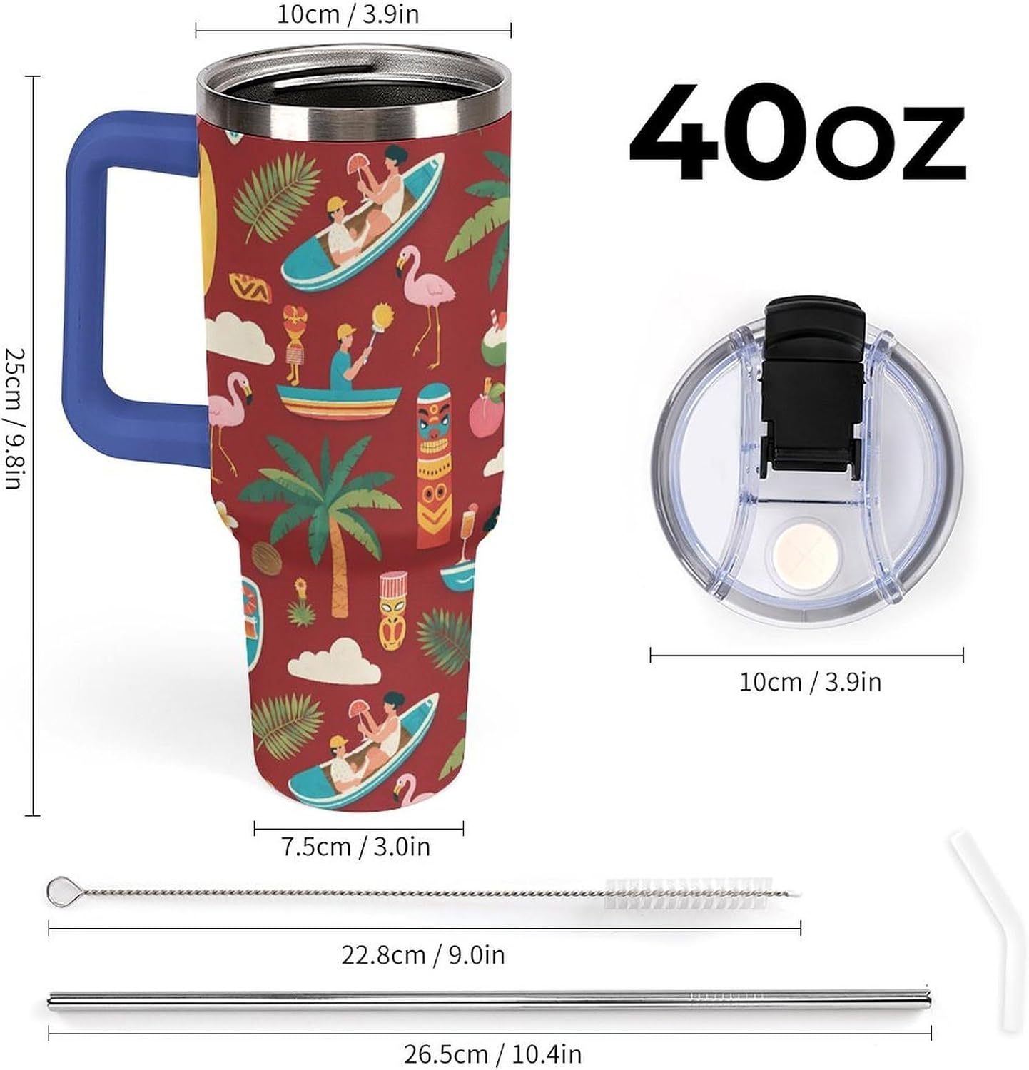 Leakproof Tumbler Vacuum Sealed Car Holder Friendly For Travel Teal And Peach Tropical Palm Leaf Pattern Water Tumbler white-style-23 - Colors C