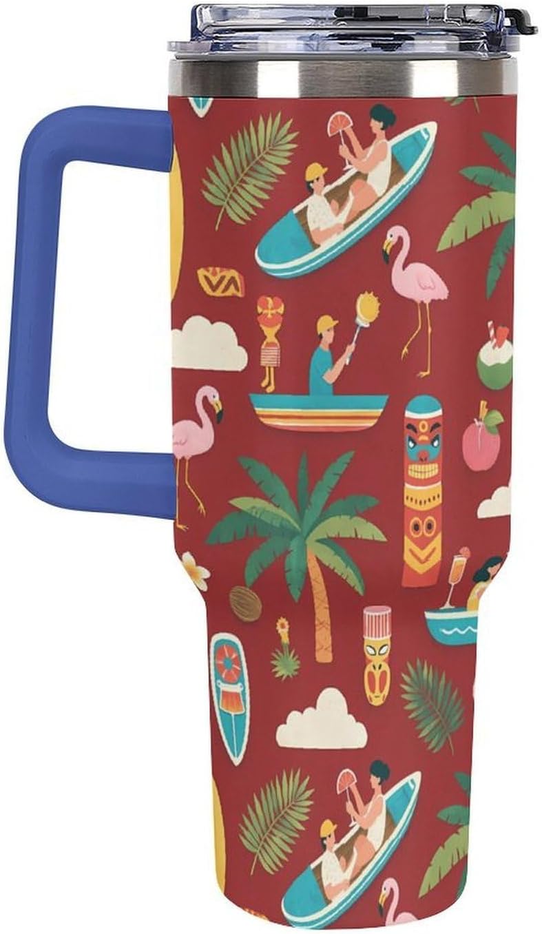 Leakproof Tumbler Vacuum Sealed Car Holder Friendly For Travel Teal And Peach Tropical Palm Leaf Pattern Water Tumbler white-style-23 - Colors C