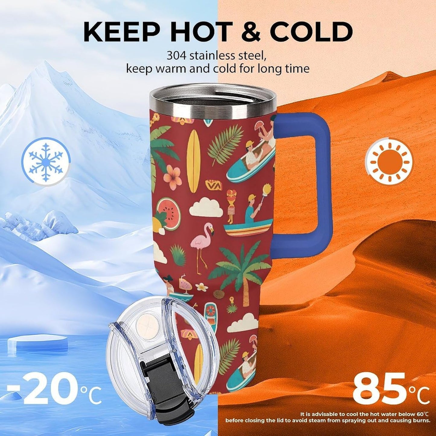 Leakproof Tumbler Vacuum Sealed Car Holder Friendly For Travel Teal And Peach Tropical Palm Leaf Pattern Water Tumbler white-style-23 - Colors C
