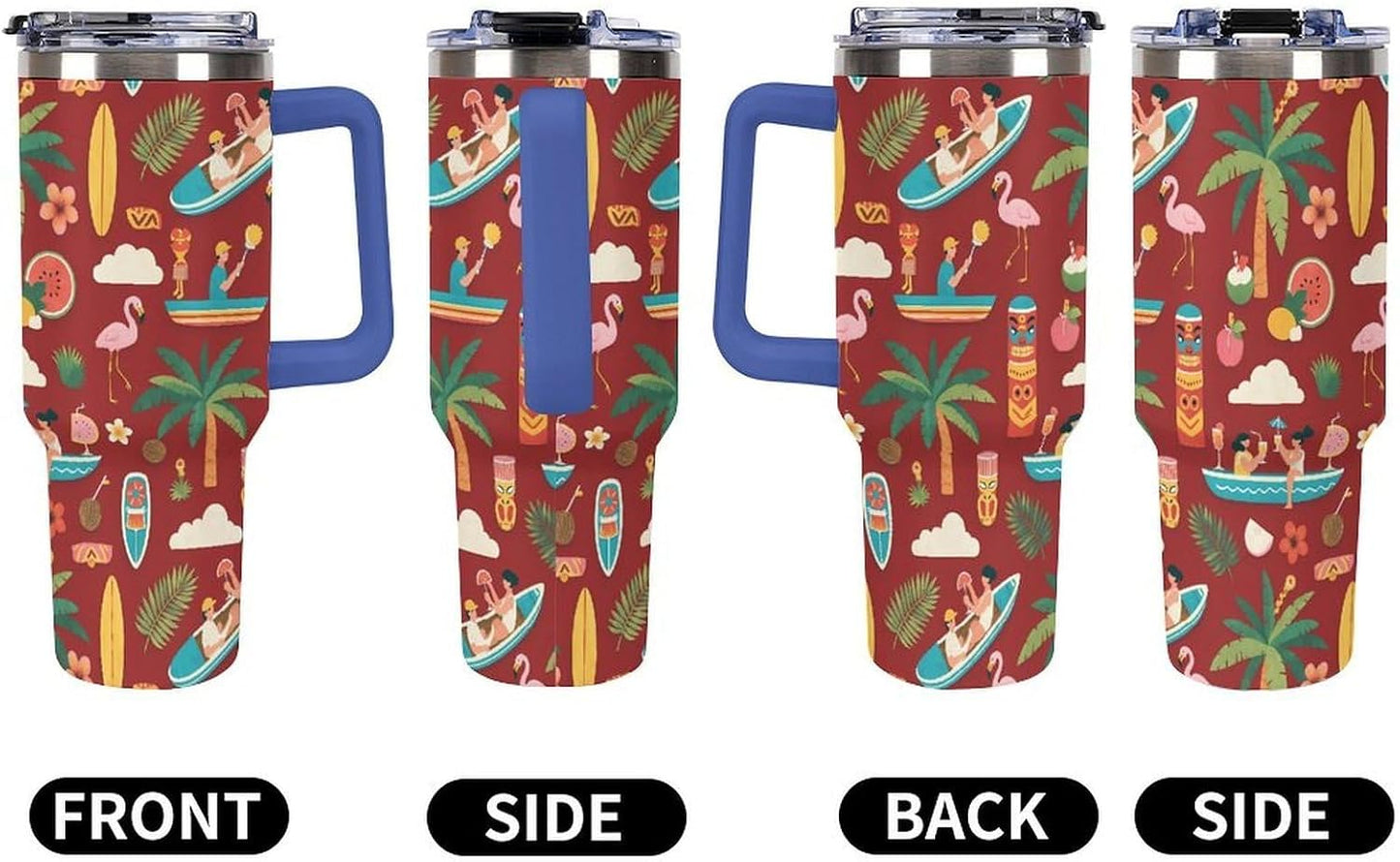 Leakproof Tumbler Vacuum Sealed Car Holder Friendly For Travel Teal And Peach Tropical Palm Leaf Pattern Water Tumbler white-style-23 - Colors C