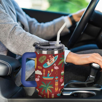 Leakproof Tumbler Vacuum Sealed Car Holder Friendly For Travel Teal And Peach Tropical Palm Leaf Pattern Water Tumbler white-style-23 - Colors C