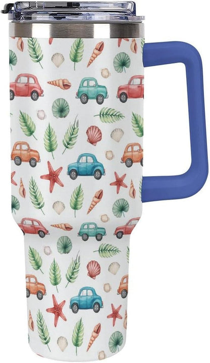 Leakproof Tumbler Vacuum Sealed Car Holder Friendly For Travel Teal And Peach Tropical Palm Leaf Pattern Water Tumbler white-style-23 - Colors C