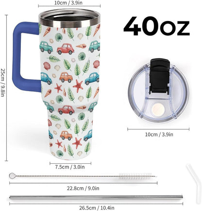 Leakproof Tumbler Vacuum Sealed Car Holder Friendly For Travel Teal And Peach Tropical Palm Leaf Pattern Water Tumbler white-style-23 - Colors C