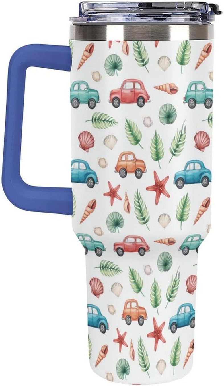 Leakproof Tumbler Vacuum Sealed Car Holder Friendly For Travel Teal And Peach Tropical Palm Leaf Pattern Water Tumbler white-style-23 - Colors C