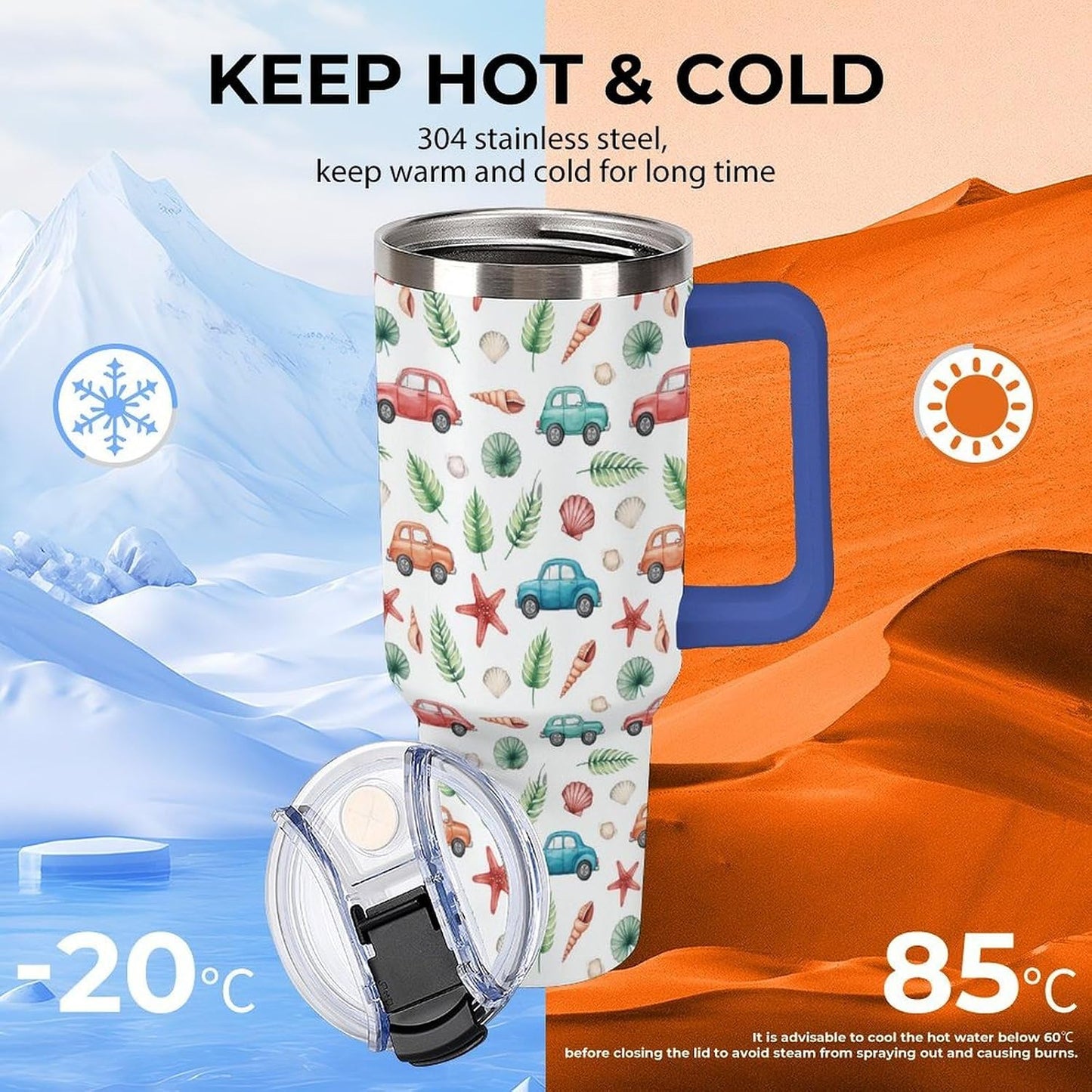 Leakproof Tumbler Vacuum Sealed Car Holder Friendly For Travel Teal And Peach Tropical Palm Leaf Pattern Water Tumbler white-style-23 - Colors C