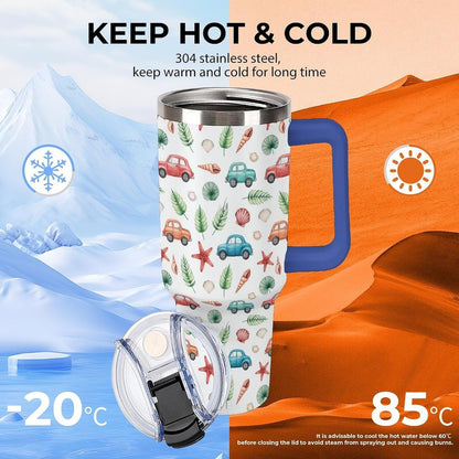 Leakproof Tumbler Vacuum Sealed Car Holder Friendly For Travel Teal And Peach Tropical Palm Leaf Pattern Water Tumbler white-style-23 - Colors C