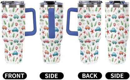 Leakproof Tumbler Vacuum Sealed Car Holder Friendly For Travel Teal And Peach Tropical Palm Leaf Pattern Water Tumbler white-style-23 - Colors C