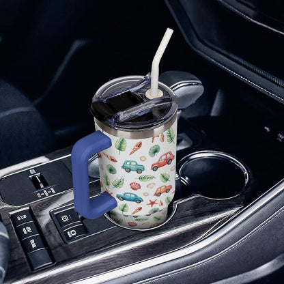 Leakproof Tumbler Vacuum Sealed Car Holder Friendly For Travel Teal And Peach Tropical Palm Leaf Pattern Water Tumbler white-style-23 - Colors C