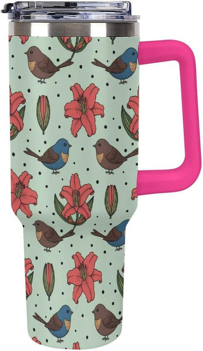Leakproof Tumbler Vacuum Sealed Car Holder Friendly For Travel Teal And Peach Tropical Palm Leaf Pattern Water Tumbler white-style-23 - Colors C