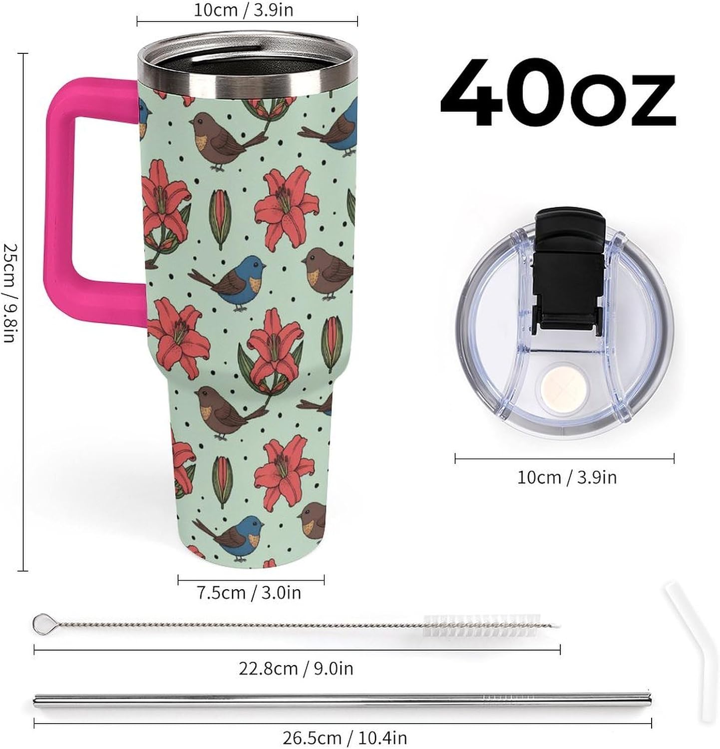 Leakproof Tumbler Vacuum Sealed Car Holder Friendly For Travel Teal And Peach Tropical Palm Leaf Pattern Water Tumbler white-style-23 - Colors C