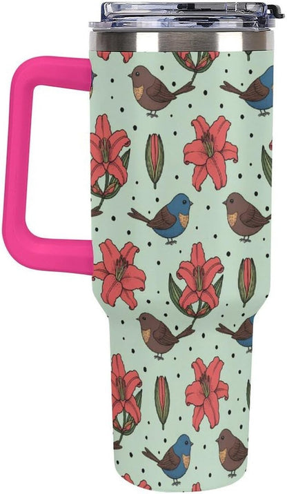 Leakproof Tumbler Vacuum Sealed Car Holder Friendly For Travel Teal And Peach Tropical Palm Leaf Pattern Water Tumbler white-style-23 - Colors C