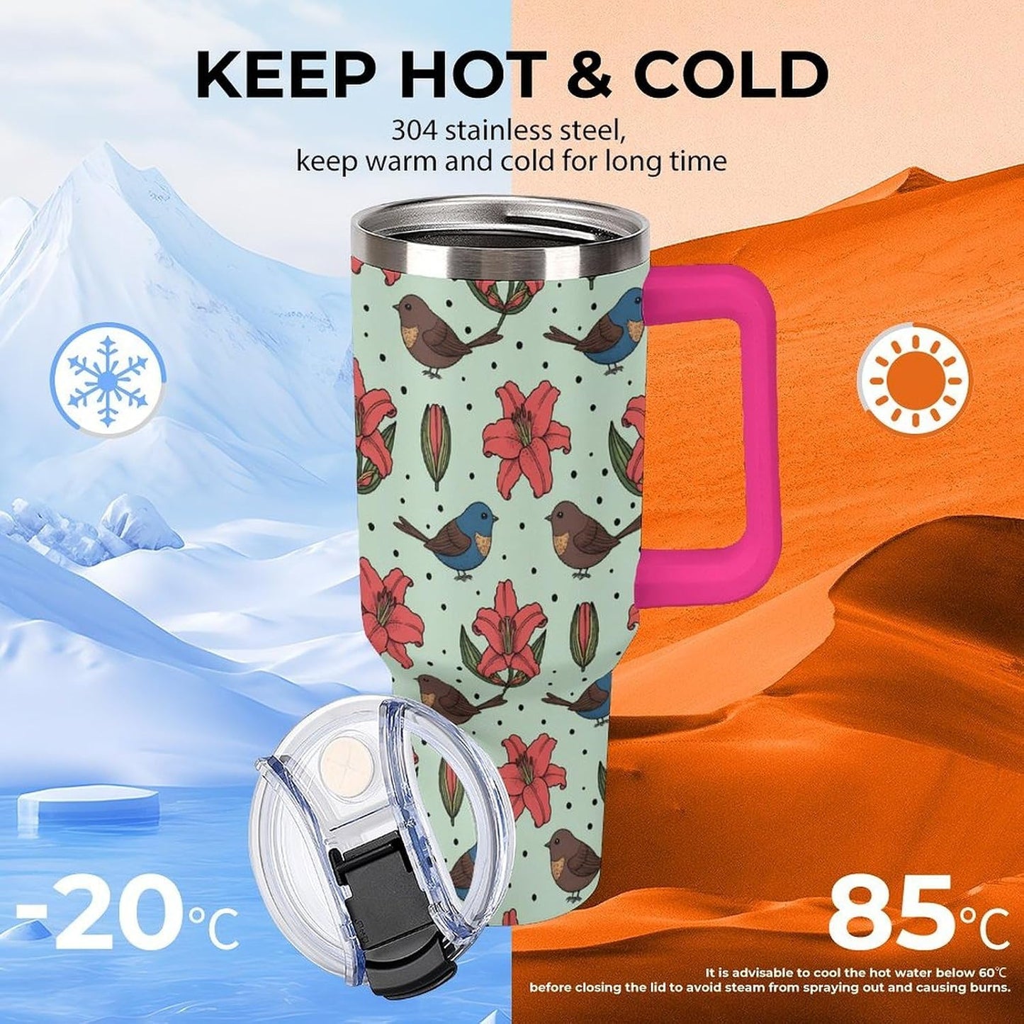 Leakproof Tumbler Vacuum Sealed Car Holder Friendly For Travel Teal And Peach Tropical Palm Leaf Pattern Water Tumbler white-style-23 - Colors C