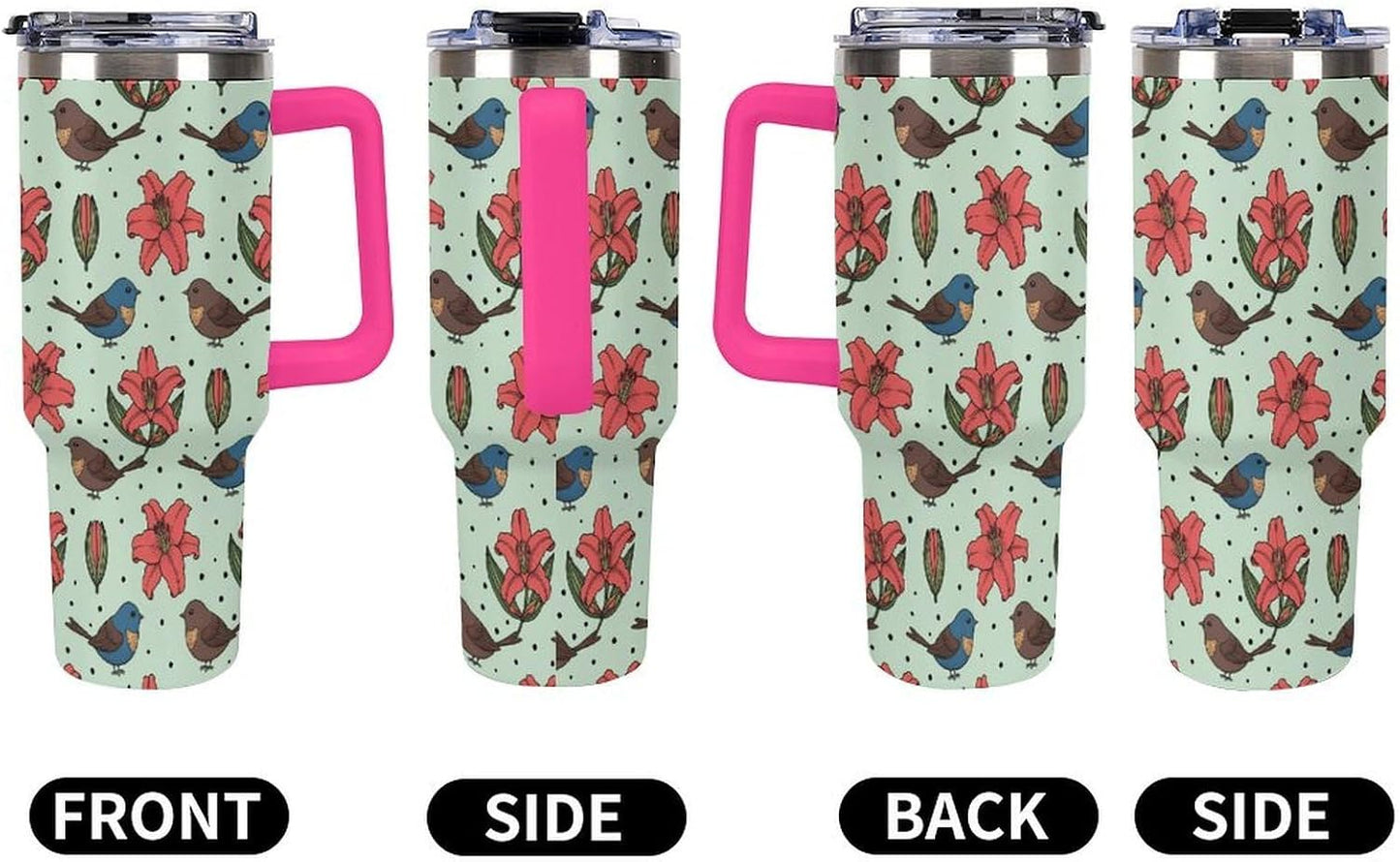 Leakproof Tumbler Vacuum Sealed Car Holder Friendly For Travel Teal And Peach Tropical Palm Leaf Pattern Water Tumbler white-style-23 - Colors C
