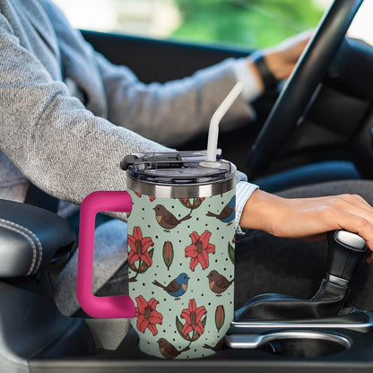 Leakproof Tumbler Vacuum Sealed Car Holder Friendly For Travel Teal And Peach Tropical Palm Leaf Pattern Water Tumbler white-style-23 - Colors C