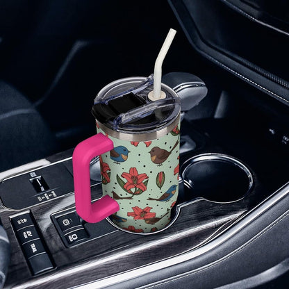 Leakproof Tumbler Vacuum Sealed Car Holder Friendly For Travel Teal And Peach Tropical Palm Leaf Pattern Water Tumbler white-style-23 - Colors C