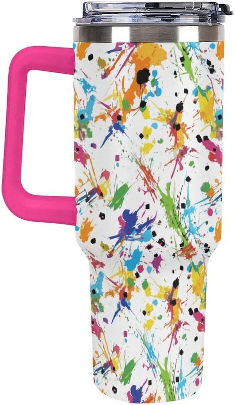 Leakproof Tumbler Vacuum Sealed Car Holder Friendly For Travel Teal And Peach Tropical Palm Leaf Pattern Water Tumbler white-style-23 - Colors C
