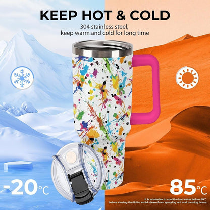Leakproof Tumbler Vacuum Sealed Car Holder Friendly For Travel Teal And Peach Tropical Palm Leaf Pattern Water Tumbler white-style-23 - Colors C