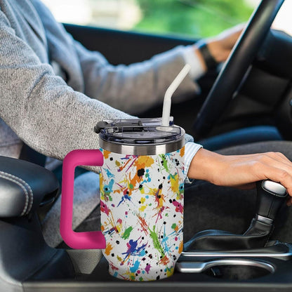 Leakproof Tumbler Vacuum Sealed Car Holder Friendly For Travel Teal And Peach Tropical Palm Leaf Pattern Water Tumbler white-style-23 - Colors C