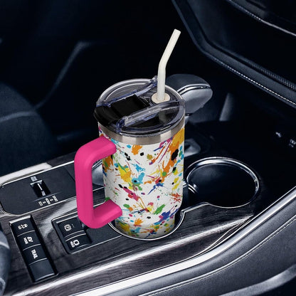 Leakproof Tumbler Vacuum Sealed Car Holder Friendly For Travel Teal And Peach Tropical Palm Leaf Pattern Water Tumbler white-style-23 - Colors C