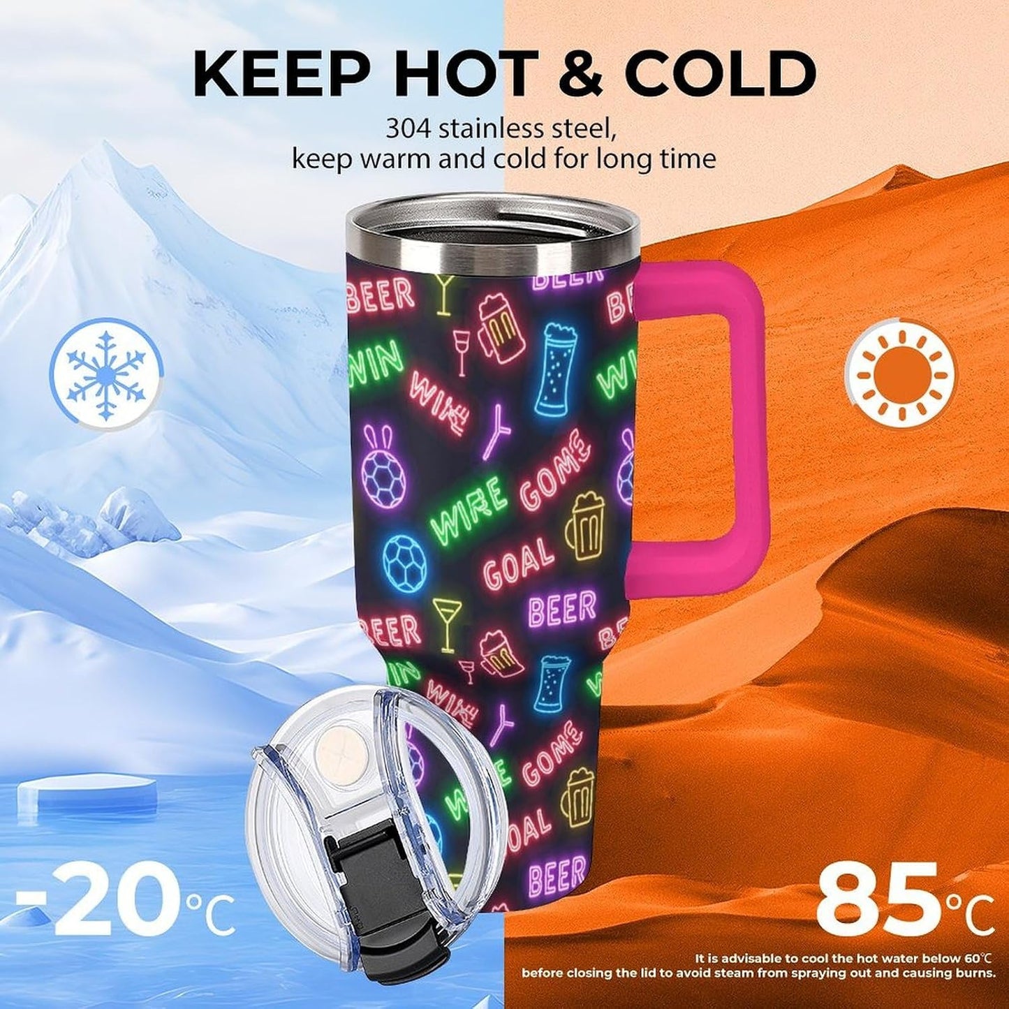 Leakproof Tumbler Vacuum Sealed Car Holder Friendly For Travel Teal And Peach Tropical Palm Leaf Pattern Water Tumbler white-style-23 - Colors C