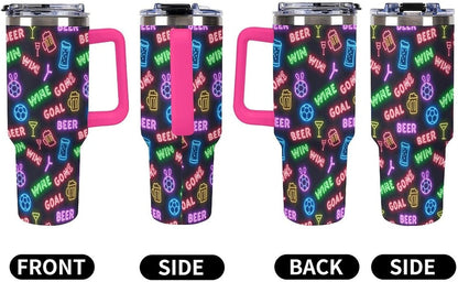Leakproof Tumbler Vacuum Sealed Car Holder Friendly For Travel Teal And Peach Tropical Palm Leaf Pattern Water Tumbler white-style-23 - Colors C
