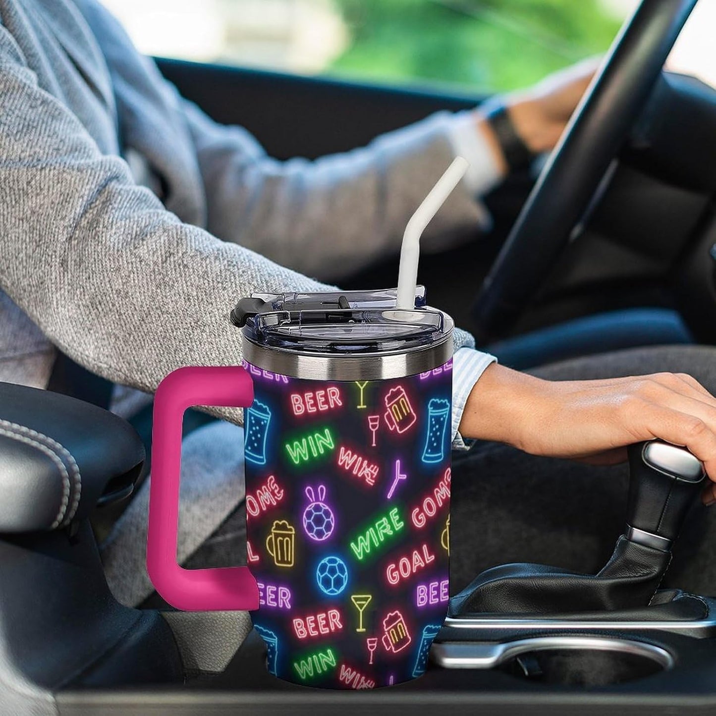 Leakproof Tumbler Vacuum Sealed Car Holder Friendly For Travel Teal And Peach Tropical Palm Leaf Pattern Water Tumbler white-style-23 - Colors C