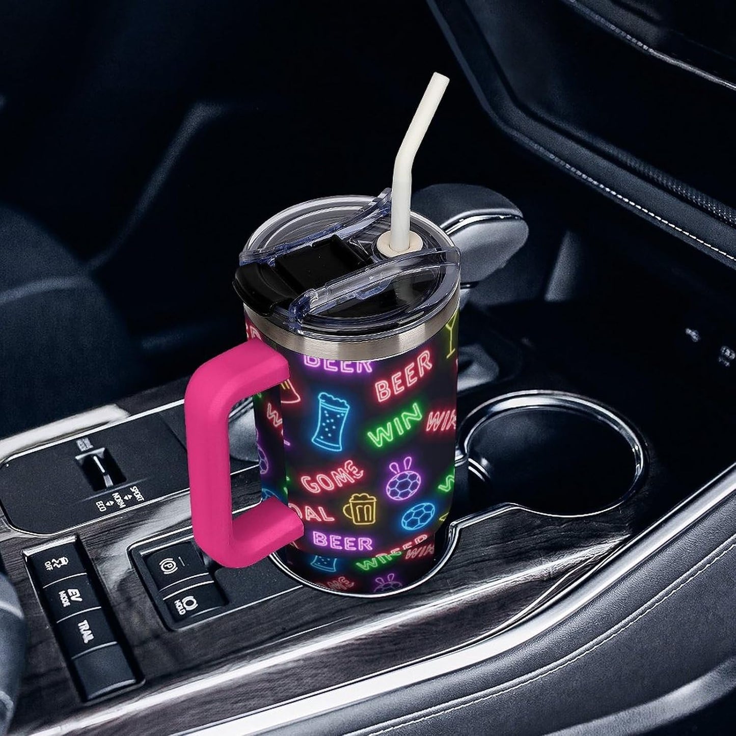 Leakproof Tumbler Vacuum Sealed Car Holder Friendly For Travel Teal And Peach Tropical Palm Leaf Pattern Water Tumbler white-style-23 - Colors C