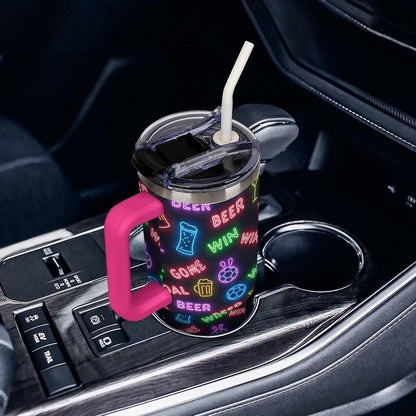 Leakproof Tumbler Vacuum Sealed Car Holder Friendly For Travel Teal And Peach Tropical Palm Leaf Pattern Water Tumbler white-style-23 - Colors C
