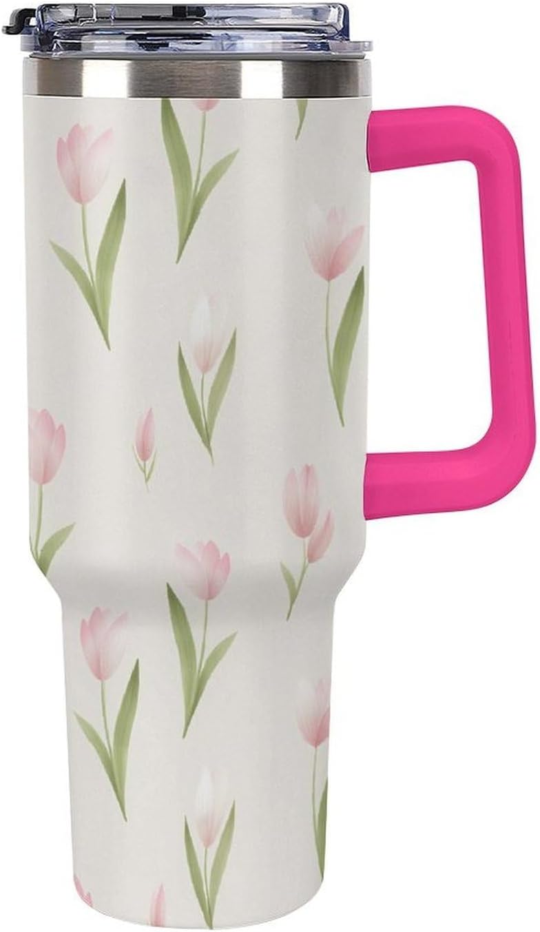 Leakproof Tumbler Vacuum Sealed Car Holder Friendly For Travel Teal And Peach Tropical Palm Leaf Pattern Water Tumbler white-style-23 - Colors C